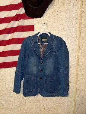 Casual Denim Blazer Jacket - Blue